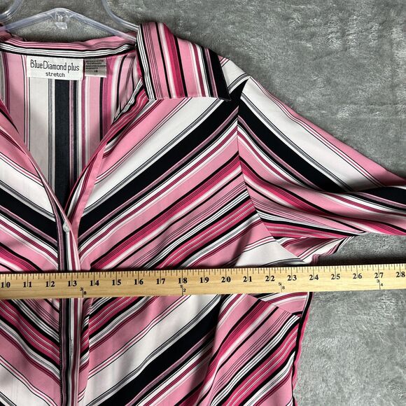 Womens Blue Diamond Plus Size Stretch blouse size 18 Vintage‎ Retro Pink Striped - Picture 4 of 5